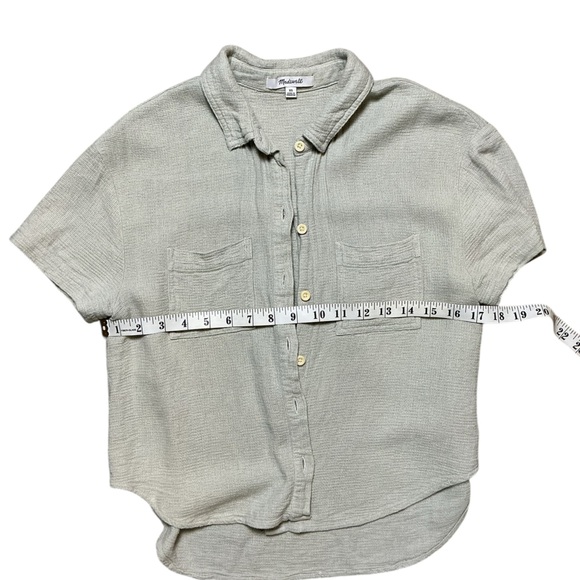Madewell Textured Short Sleeve Button Front Top XS Dusty Blue Boxy - Picture 4 of 5